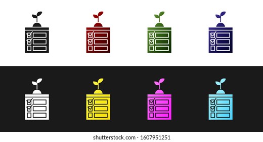 Set Smart farming technology - timer farm automation system in app icon isolated on black and white background.  Vector Illustration