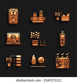 Set Smart farming technology, Trees, Portable sensor, Flower analysis, Laptop application for smart, statistics and  icon. Vector