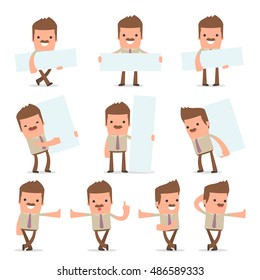 Set of Smart and Funny Character Bookkeeper leaned against the wall and shares information for using in presentations, etc.