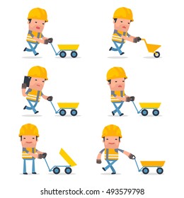 Set of Smart and Funny Character with cart, barrow, trolley for using in presentations, etc.