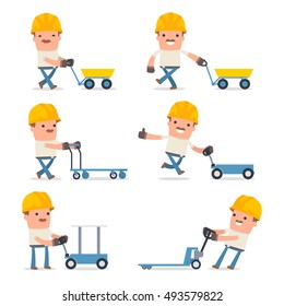 Set of Smart and Funny Character with cart, barrow, trolley for using in presentations, etc.