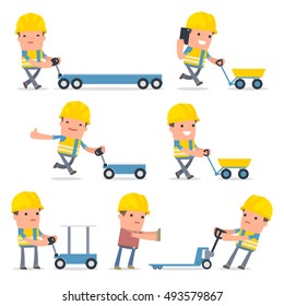 Set of Smart and Funny Character with cart, barrow, trolley for using in presentations, etc.