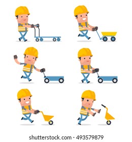 Set of Smart and Funny Character with cart, barrow, trolley for using in presentations, etc.