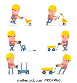 Set of Smart and Funny Character with cart, barrow, trolley for using in presentations, etc.