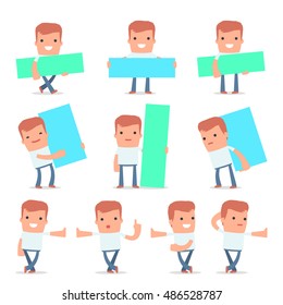Set of Smart and Funny Character Casual Boy leaned against the wall and shares information for using in presentations, etc.