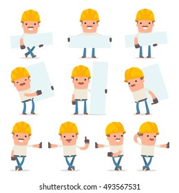 Set of Smart and Funny Character Handyman leaned against the wall and shares information for using in presentations, etc.
