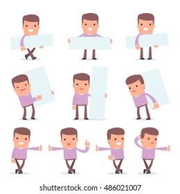 Set of Smart and Funny Character Stylist leaned against the wall and shares information for using in presentations, etc.