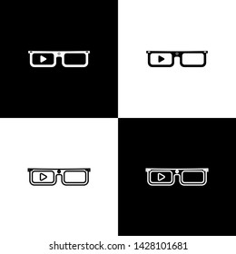 Set Smart glasses mounted on spectacles icon isolated icons isolated on black and white background. Wearable electronics smart glasses with camera and display. Vector Illustration