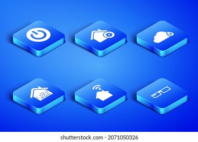 Set Smart glasses, Power button, home with wi-fi, settings and Humidity icon. Vector