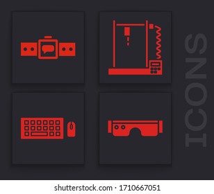 Establezca lentes inteligentes, Smartwatch, impresora 3D e icono de teclado y ratón. Vector