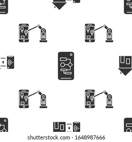 Set Smart home, Algorithm and Industrial machine robotic robot arm hand on seamless pattern. Vector