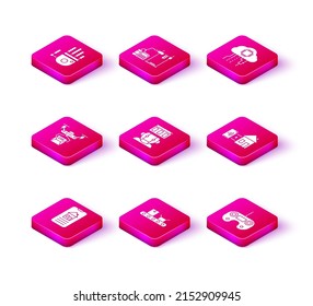 Set Smart home, Conveyor belt with cardboard box, Drone delivery concept, Robot, Remote control, Internet of things and 3D printer icon. Vector