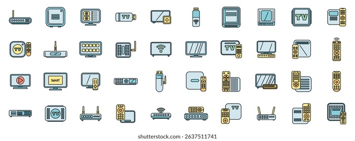 Set of smart home devices and remote control icons in a colorful style