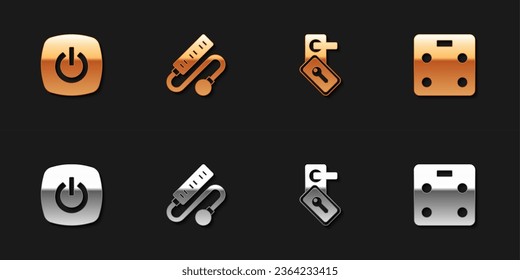 Set Smart home, Electric extension cord, Digital door lock and bathroom scales icon. Vector