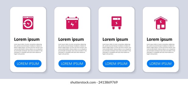 Set Smart home, Electric meter, Car battery and Washer. Business infographic template. Vector