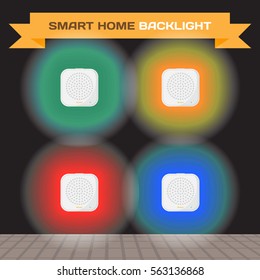 Set smart home gateways with multicolored lights. Vector flat cartoon illustration