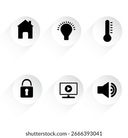 Conjunto de design de ícone de casa inteligente como ilustração vetorial em botão preto e branco com sombra