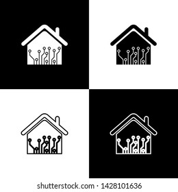 Set Smart home icon isolated icons isolated on black and white background. Remote control. Vector Illustration