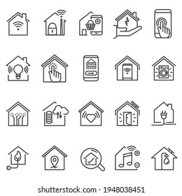 Set of smart home icon. Outline home property. Energy real estate vector symbol 320x320 pixels.