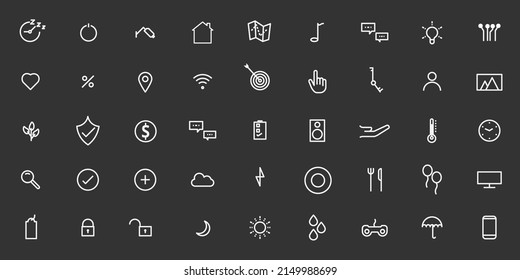 Set Of Smart Home Icon. Residence Simple Symbol. Silhouette Indoor Object Element Inside Home. 