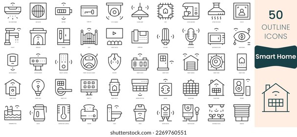 Conjunto de iconos de inicio inteligentes. Iconos de estilo lineal delgado Empaquetar. Ilustración vectorial