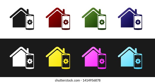 Set Smart home - remote control system icon isolated on black and white background. Vector Illustration