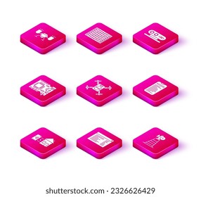 Set Smart home, Software, web developer programming code, Printed circuit board PCB, Drone flying with action camera, Antenna, Computer api interface, 3d scanning system and  icon. Vector