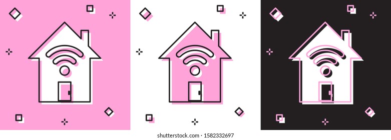 Set Smart home with wi-fi icon isolated on pink and white, black background. Remote control.  Vector Illustration