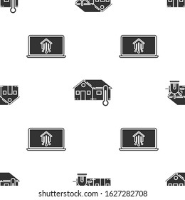 Set Smart house and alarm, House temperature and Laptop with smart home on seamless pattern. Vector