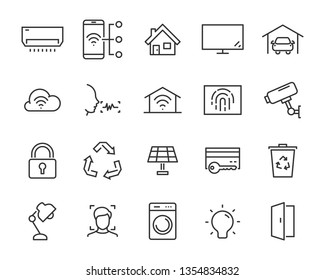 set of smart house icons, such as security, voice control, application, eco system