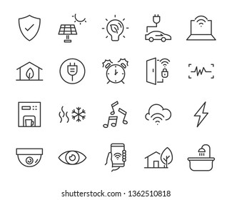 set of smart house icons, such as security, voice control, application, eco system