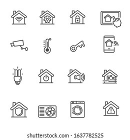 Set of smart house icons in thin line design isolated on white background 