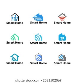 Set of Smart house logo. Smart home logo icon with wireless connection concept. 