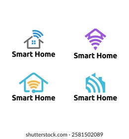 Set of Smart house logo. Smart home logo icon with wireless connection concept. 