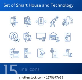 Set of Smart House and Technology icons. Thin line vector. Smart house concept. Flat illustration can be used for web design, interface, mobile application, infographics, advertising