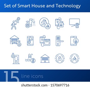 Set of Smart House and Technology icons. Thin line vector. Smart house concept. Flat illustration can be used for web design, interface, mobile application, infographics, advertising