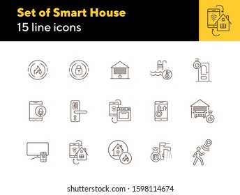 Set of Smart House and Technology icons. Thin line vector. Smart house concept. Flat illustration can be used for web design, interface, mobile application, infographics, advertising