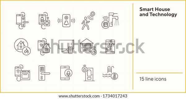 Set of\
Smart House and Technology icons. Thin line vector. Smart house\
concept. Flat illustration can be used for web design, interface,\
mobile application, infographics,\
advertising