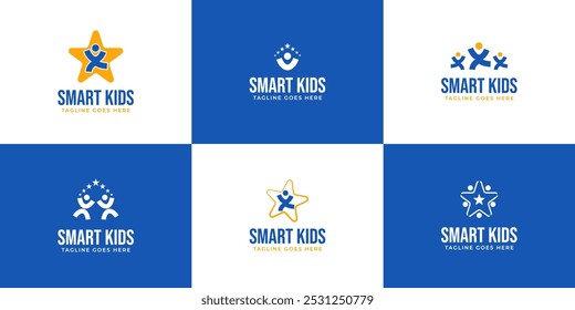 Conjunto de ilustración de Plantilla de colección de Vector de diseño de logotipo de niños inteligentes
