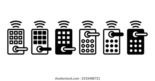 conjunto de smart lock door ícone sem fio símbolo símbolo vetor design linha simples preto branco cor plana ilustração coleção isolada