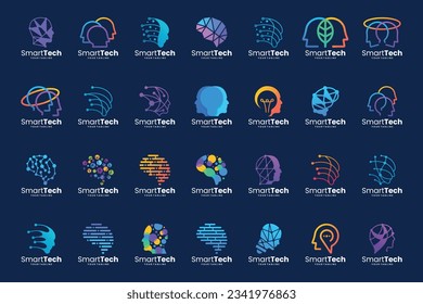 Set of smart logo design. artificial intelligence logo design with technology concept.