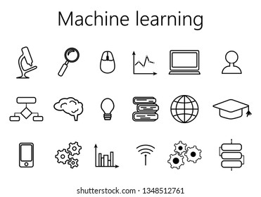 Set of smart machine learning vector icon. Artificial Intelligence icons.