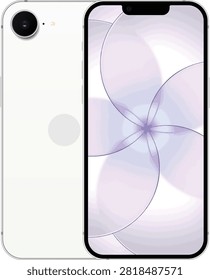 Set of Smart phone Apple iPhone 17e in different sides, in official white color, on white background. Realistic vector illustration. Smartphone Mockup Template. Modern Phone Display, Digital App Presentation, User Interface, Tech Product Mock, Clean Frame, Responsive Layout, Device Marketing, Innovation, High-Quality UI UX Design. 