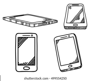 Set Of Smart Phone Design With Hand Drawn Sketch