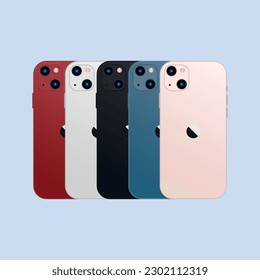 Set of smart phone in different colors. Vector illustration.