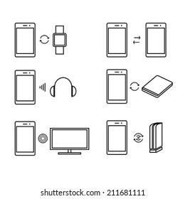 Set of smart phone icons connections with different devices