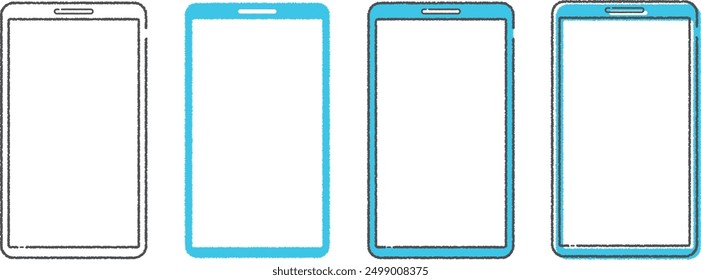 Set of smart phone icons drawn with loose lines