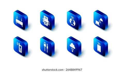 Set Smart printer system, Global technology, Network cloud connection, Mobile with wi-fi wireless, USB cable cord,  and Router and signal icon. Vector