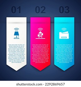 Set Smart table lamp, Wireless antenna and printer. Business infographic template. Vector
