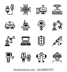 Satz von Symbolen im Stil von Symbolen für intelligente Technologie 
